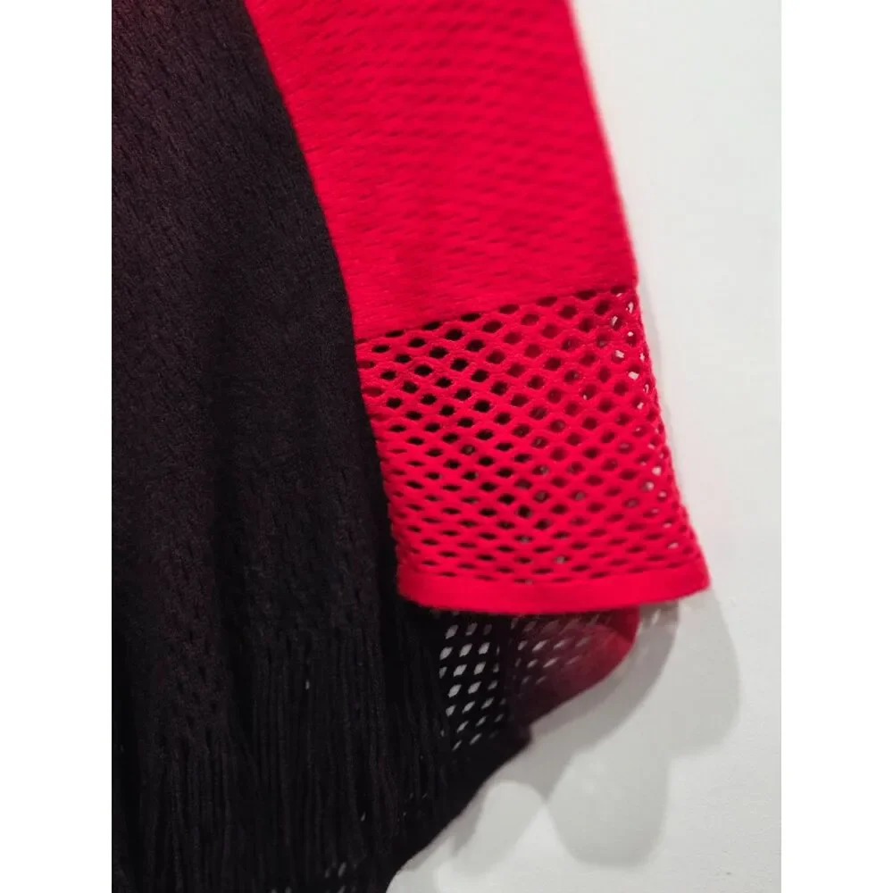 Sapphire Red Black Ombre Poncho Sweater Fringe Boho Western Waffle Knit